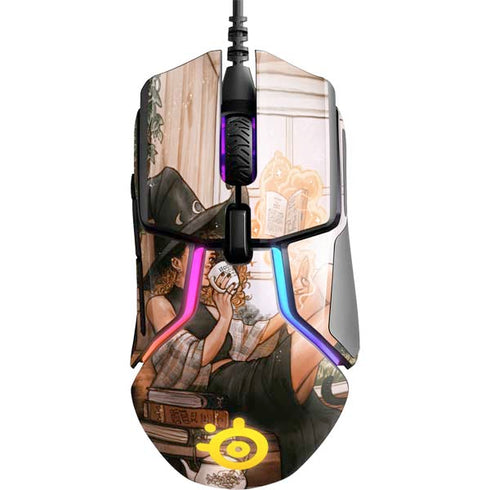 Cozy Autumn Library Witch with Cat and Coffee by Ivy Dolamore SteelSeries Rival 600 Gaming Mouse Skin