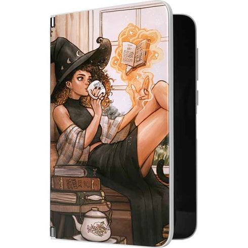 Cozy Autumn Library Witch with Cat and Coffee by Ivy Dolamore Surface Duo Skin