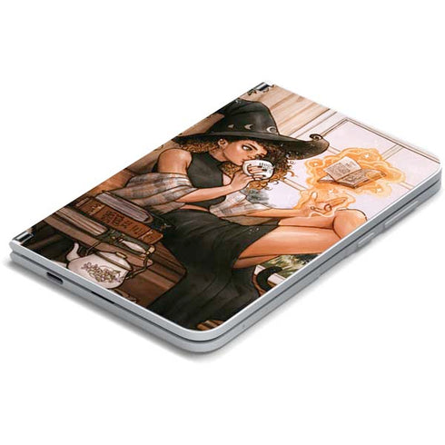 Cozy Autumn Library Witch with Cat and Coffee by Ivy Dolamore Surface Duo Skin