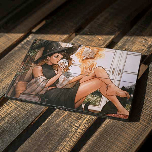 Cozy Autumn Library Witch with Cat and Coffee by Ivy Dolamore Surface Pro 6 Skin