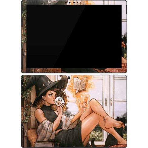 Cozy Autumn Library Witch with Cat and Coffee by Ivy Dolamore Surface Pro 7 Skin