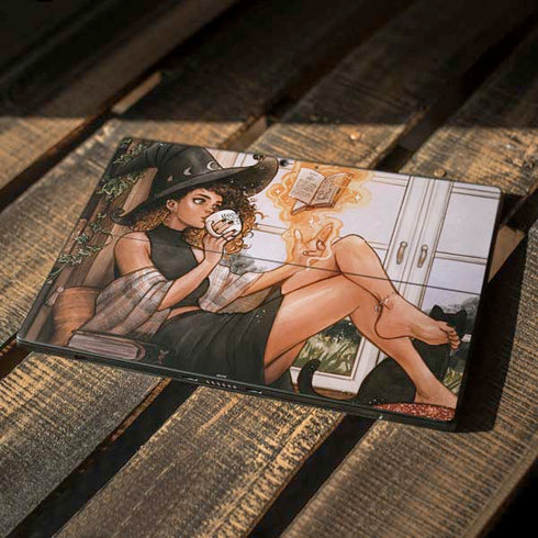 Cozy Autumn Library Witch with Cat and Coffee by Ivy Dolamore Surface Pro 7 Skin
