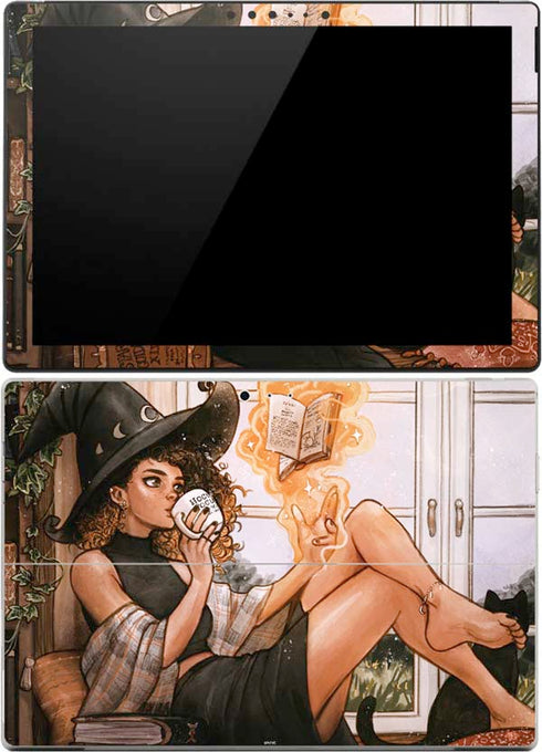 Cozy Autumn Library Witch with Cat and Coffee by Ivy Dolamore Surface Pro (2017) Skin