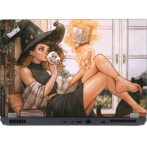 Cozy Autumn Library Witch with Cat and Coffee by Ivy Dolamore Lenovo ThinkPad Skin