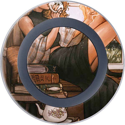 Cozy Autumn Library Witch with Cat and Coffee by Ivy Dolamore Wireless Charger Skin