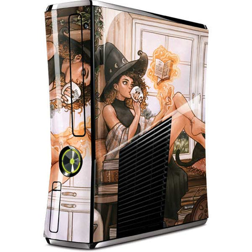 Cozy Autumn Library Witch with Cat and Coffee by Ivy Dolamore Xbox 360 Slim (2010) Skin