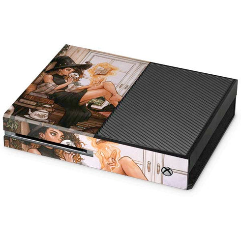 Cozy Autumn Library Witch with Cat and Coffee by Ivy Dolamore Xbox One Console Skin