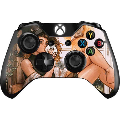Cozy Autumn Library Witch with Cat and Coffee by Ivy Dolamore Xbox One Controller Skin