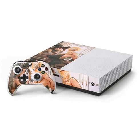 Cozy Autumn Library Witch with Cat and Coffee by Ivy Dolamore Xbox One S Console and Controller Bundle Skin