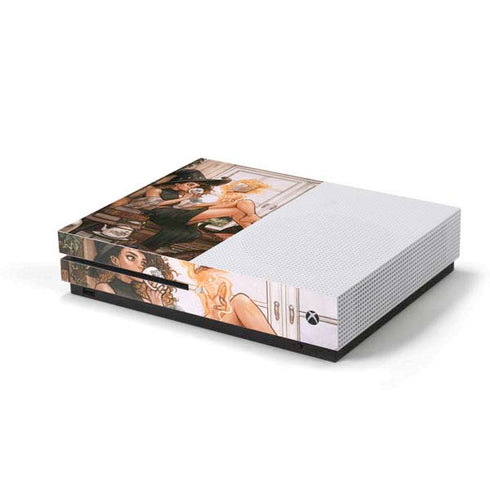 Cozy Autumn Library Witch with Cat and Coffee by Ivy Dolamore Xbox One S Console Skin
