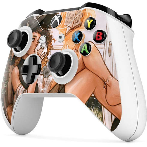 Cozy Autumn Library Witch with Cat and Coffee by Ivy Dolamore Xbox One S Controller Skin