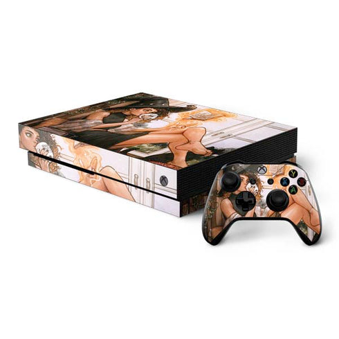 Cozy Autumn Library Witch with Cat and Coffee by Ivy Dolamore Xbox One X Bundle Skin