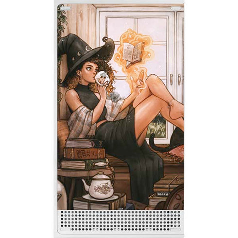 Cozy Autumn Library Witch with Cat and Coffee by Ivy Dolamore Xbox Series S Skins