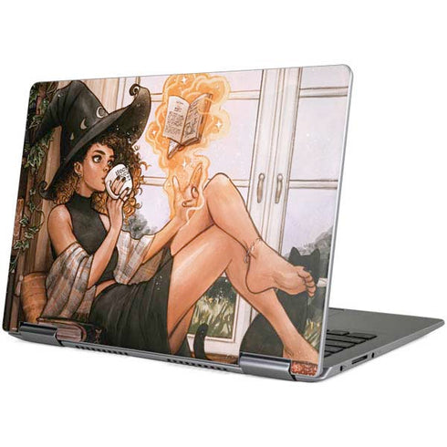 Cozy Autumn Library Witch with Cat and Coffee by Ivy Dolamore Yoga 710 14in Skin