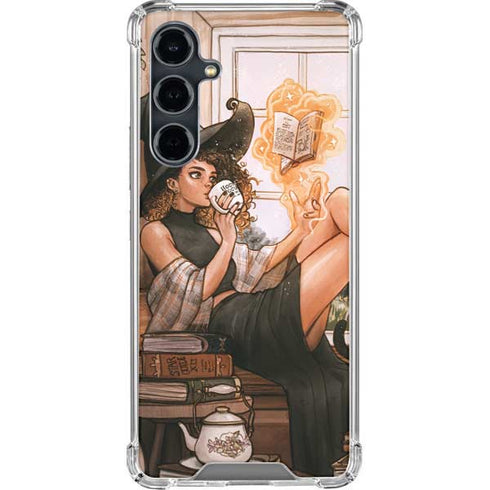 Cozy Autumn Library Witch with Cat and Coffee by Ivy Dolamore Galaxy S23 FE Clear Case