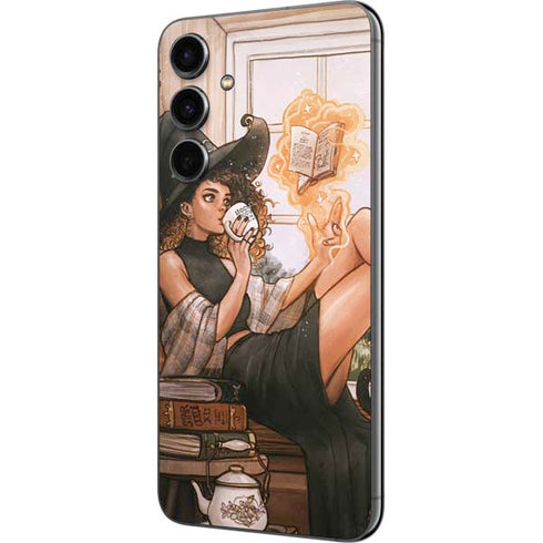 Cozy Autumn Library Witch with Cat and Coffee by Ivy Dolamore Galaxy S23 FE Skin