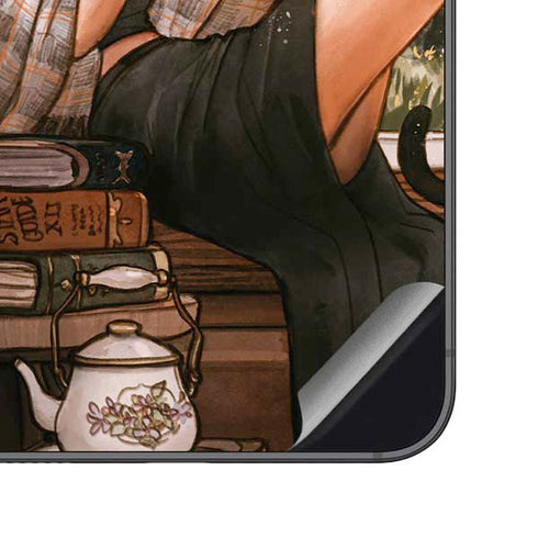 Cozy Autumn Library Witch with Cat and Coffee by Ivy Dolamore Galaxy S23 FE Skin