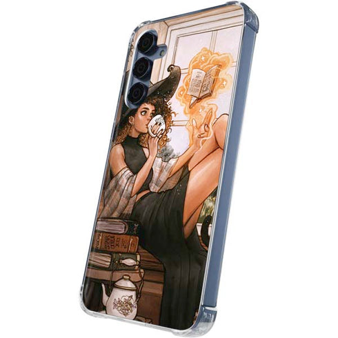 Cozy Autumn Library Witch with Cat and Coffee by Ivy Dolamore Galaxy S24 Clear Case