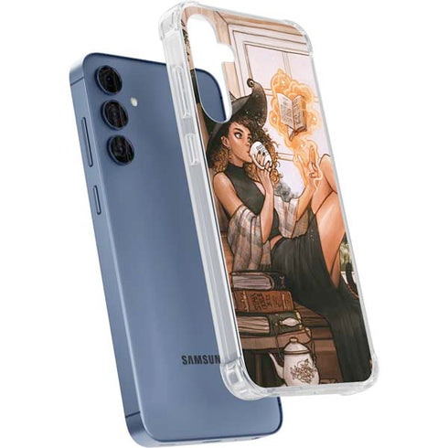 Cozy Autumn Library Witch with Cat and Coffee by Ivy Dolamore Galaxy S24 Clear Case