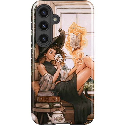 Cozy Autumn Library Witch with Cat and Coffee by Ivy Dolamore Galaxy S24 Impact Case