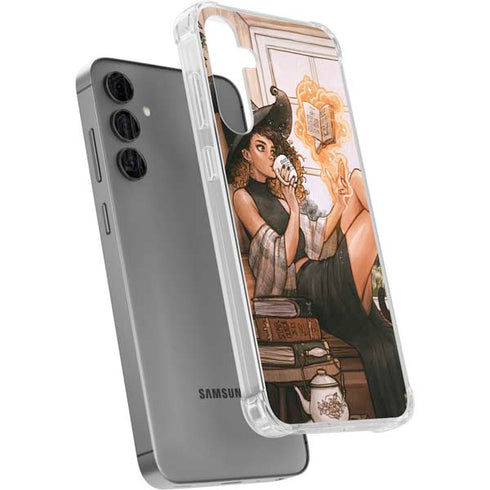 Cozy Autumn Library Witch with Cat and Coffee by Ivy Dolamore Galaxy S24 Plus Clear Case