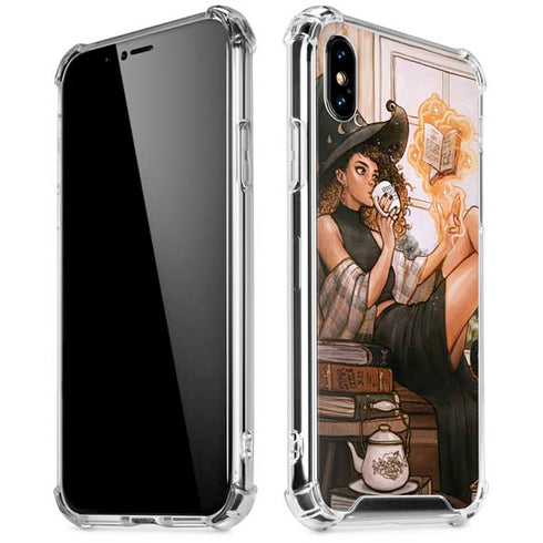 Cozy Autumn Library Witch with Cat and Coffee by Ivy Dolamore iPhone XS Max Clear Case