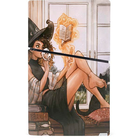 Cozy Autumn Library Witch with Cat and Coffee by Ivy Dolamore PS5 Slim Digital Edition Bundle Skin