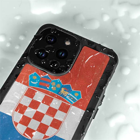 Croatia Flag Distressed iPhone 14 Pro Max Waterproof Case