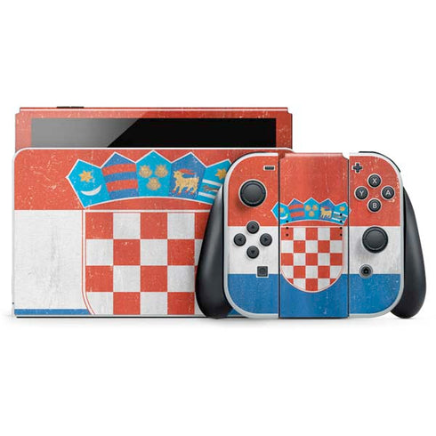 Croatia Flag Distressed Nintendo Switch OLED (2021) Skin
