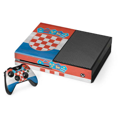 Croatia Flag Distressed Xbox One Console and Controller Bundle Skin