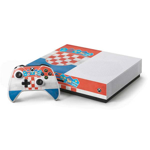 Croatia Flag Distressed Xbox One S Console and Controller Bundle Skin