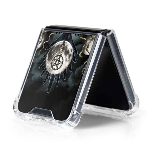 Crow and Moon Phases by Sarah Richter Galaxy Z Flip5 5G Clear Case