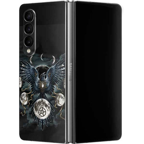 Crow and Moon Phases by Sarah Richter Galaxy Z Fold4 5G Skin