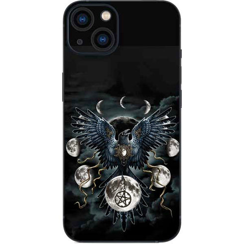 Crow and Moon Phases by Sarah Richter iPhone 15 Plus Skin