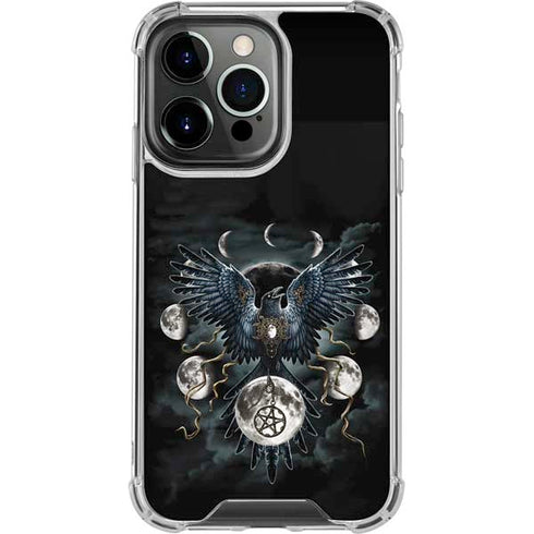 Crow and Moon Phases by Sarah Richter iPhone 14 Pro Clear Case