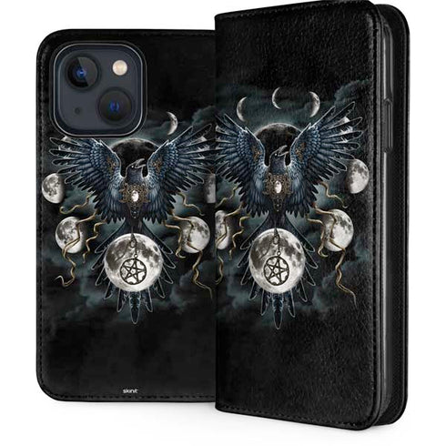 Crow and Moon Phases by Sarah Richter iPhone 15 Folio Case