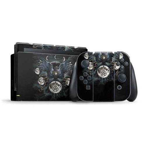 Crow and Moon Phases by Sarah Richter Nintendo Switch Bundle Skin