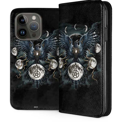 Crow and Moon Phases by Sarah Richter iPhone 15 Pro Folio Case