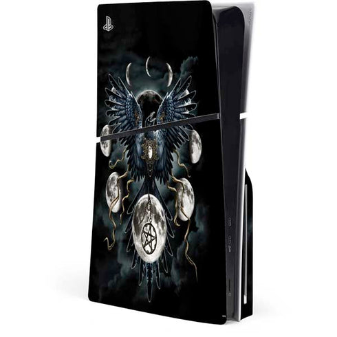 Crow and Moon Phases by Sarah Richter PS5 Slim Disk Console Skin
