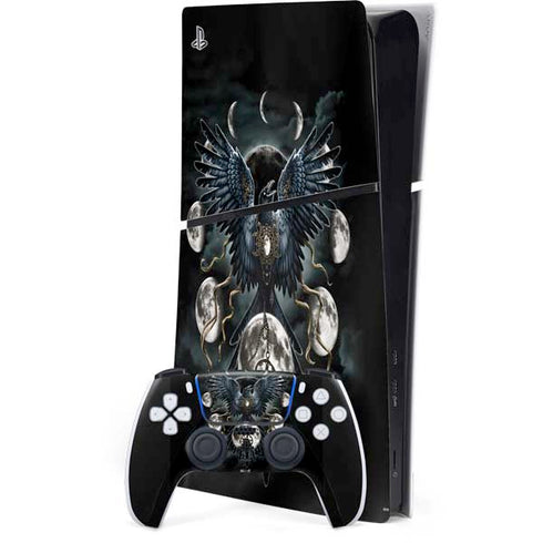 Crow and Moon Phases by Sarah Richter PS5 Slim Digital Edition Console Skin