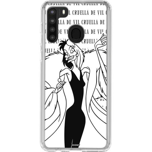 Disney Villains Cruella de Vil Black and White Galaxy A21 Clear Case