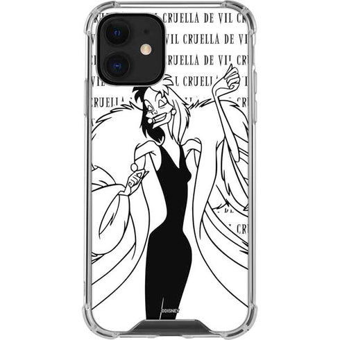 Disney Villains Cruella de Vil Black and White iPhone 12 Mini Clear Case