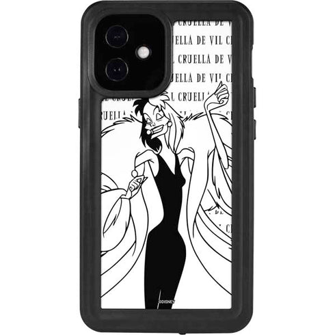 Disney Villains Cruella de Vil Black and White iPhone 12 Mini Waterproof Case