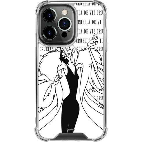 Disney Villains Cruella de Vil Black and White iPhone 15 Pro Clear Case