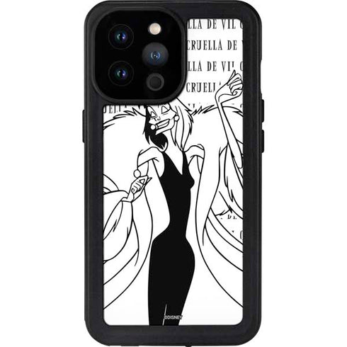 Disney Villains Cruella de Vil Black and White iPhone 14 Pro Max Waterproof Case