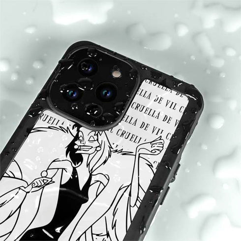 Disney Villains Cruella de Vil Black and White iPhone 14 Pro Max Waterproof Case