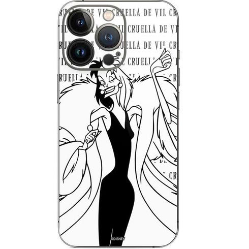 Disney Villains Cruella de Vil Black and White iPhone 14 Pro Skin