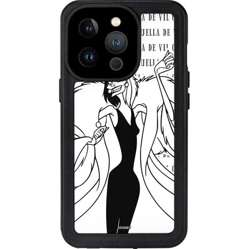 Disney Villains Cruella de Vil Black and White iPhone 14 Pro Waterproof Case