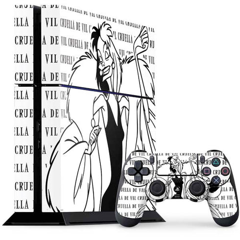 Disney Villains Cruella de Vil Black and White PS4 Console and Controller Bundle Skin