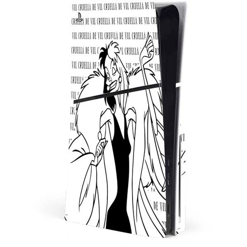 Disney Villains Cruella de Vil Black and White PS5 Slim Disk Console Skin